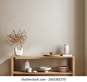 Blank wall mockup in living room interior background, 3d render