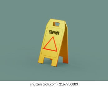 Blank Wet Floor Sign Yellow Caution Danger Blank 3D Illustration Render