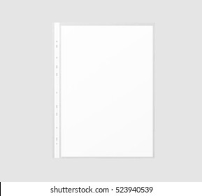 Blank White A4 Paper Sheet Mockup In Transparent Plastic Sleeve, 3d Rendering. Cellophane Document Protector Pocket Mock Up.