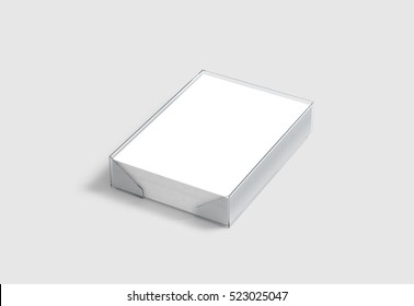 Blank white A4 paper stack mockup in acrylic tray, 3d rendering.