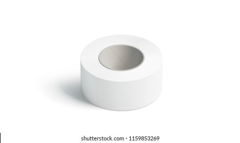 Blank White Adhesive Tape Mockup, Lying Isolated, 3d Rendering. Clear Sticky Duct Tape Mock Up. Plain Scotch Taping Template. Masking Band For Repair Stickers