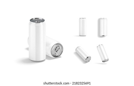 Blank White Aluminum 500 Ml Soda Can Mockup, Different Views, 3d Rendering. Empty Metallic Pack For Fizzy Pop Drink Mock Up, Isolated. Clear Standart Pint Tin With Cocktail Or Tea Template.