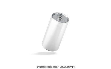 Blank White Aluminum Narrow 280 Ml Soda Can Mockup, No Gravity, 3d Rendering. Empty Metallic Bank With Ring Pull Mock Up, Isolated, Top View. Clear Cylinder Jar For Beverage Template.