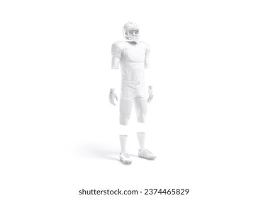 Blank white american football uniform mockup, side view, 3d rendering. Empty protective armour suit for soccer sport club mock up, isolated. Clear gear jersey apparel for footballer template. - Powered by Shutterstock