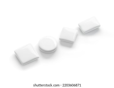 Blank White Badge Mockup, Different Shape, Side View, 3d Rendering. Empty Round, Square, Rectangular, Rhombus Button Pin Mock Up, Isolated. Clear Clutch Tag Symbol For Name Or Company. 3D Illustration