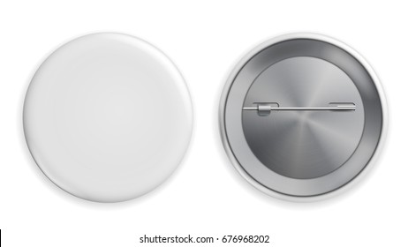 Blank White Badge . Realistic Illustration. Clean Empty Pin Button Isolated.