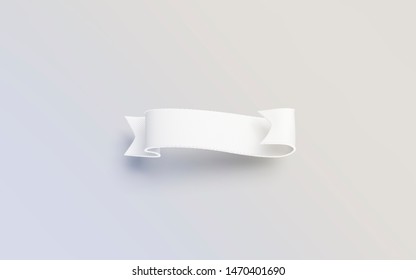 Blank white banderole mock up isolated on gray background, 3d rendering. Empty decorative ribbon mockup. Clear vintage banner curl banderol for anniversary or birthday template.