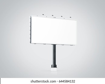 Blank White Banner Mock Up On City Billboard, 3d Rendering. Empty Bill Board Mockup Isolated Perspective View. Clear Canvas Template On Sity Street Sign. Outdoor Poster Screen. Cityboard Signage Stand