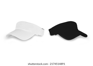 Blank White And Black Visor Plain Hat Mockup Isolated On A White Background. 3d Rendering.