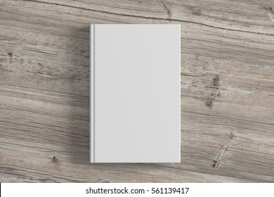 Blank White Book Cover On Wooden Background. Isolated With Clipping Path. 3d Render