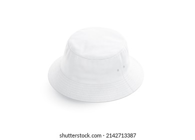 Blank White Bucket Hat Mock Up, Back Side View, 3d Rendering. Empty Safari Or Hunting Textile Giggle Hat Mockup, Isolated. Clear Cotton Headdress Boonie Or Beach Panama Template.