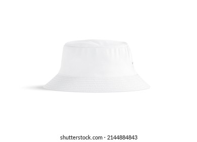Blank White Bucket Hat Mockup, Profile View, 3d Rendering. Empty Textile Protection Panama Or Fullcap For Hunting Mock Up, Isolated. Clear Brim Or Denim Headdress For Streetwear Template.