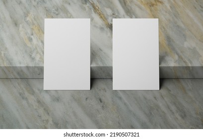 Blank White Business Name Card Mockup On Marble Box Podium, 3D Rendering