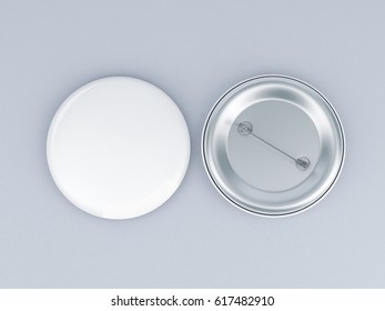 Blank White Button Badge Mockup, Front And Back Side, 3d Rendering