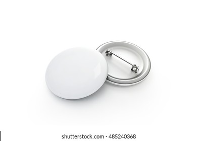 Blank white button badge stack mockup, isolated, clipping path, 3d rendering. Empty clear pin emblem mock up. Round plastic volunteer label. Vote sign design template. Campaigning badges display.