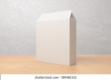 Blank white cardboard packaging for cereal on light background. Advertisement concept. Mock up, 3D Rendering