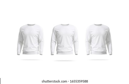 Blank white casual sweatshirt mockup, front and side view, 3d rendering. Empty unisex cotton crewneck mock up, isolated. Clear loose jersey or hoodi outfit mokcup template.