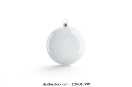 Blank White Christmas Ball For Tree Mock Up, Isolated, 3d Rendering. Empty Xmas Toy For Pine Mockup. Clear New Year Decoration Bal Template. Festive Sphere Adornment For Branding Identity