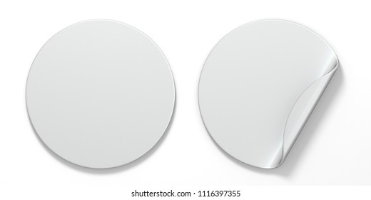 Blank white circle stickers with curved corner 3D render illustration isolated on white background - Shutterstock ID 1116397355