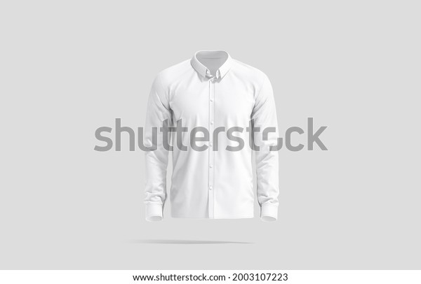 Blank white\
classic shirt mockup, front view, gray background, 3d rendering.\
Empty casual blouse for men uniform mock up. Clear fabric formal\
dress shirt with cuff\
template.