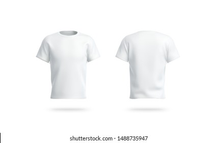 Blank white clean t-shirt mockup, isolated, front and back side view mokc, 3d rendering. Empty casual tshirt model mock up. Clear socer dress for label print template mokcup.