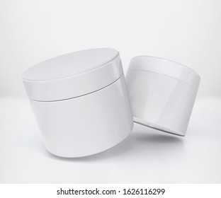 Blank white cosmetic jar mockup with cap, Realistic packaging mockup template, 3d rendering isolated on light background