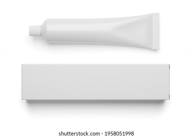 Blank white cosmetic tube   box isolated white background  3D rendering illustration 