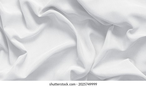 Blank white crumpled fabric material mock up, top view, 3d rendering. Empty softness silk or canvas drape with crease mockup. Clear abstract sheet or tissue linens wave template.