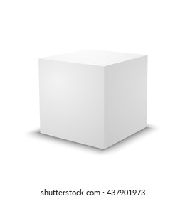 Blank White Cube On White Background. 3d Box Template.