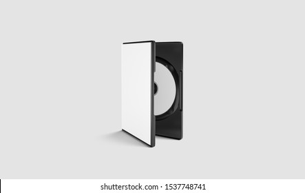 Blank White Dvd Disk In Plastic Case Mockup, On Gray Background, 3d Rendering. Empty Jewel Box With Round Player Mock Up, Side View, Isolated. Clear Dwd Compact Cover For Logotype Mokcup Template.