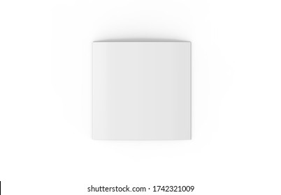 Blank White Empty Square Tri Fold Catalogue, Brochure, Flyer. Mock Up And Template Design On Isolated White Background, 3d Illustration