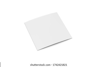 Blank White Empty Square Tri Fold Catalogue, Brochure, Flyer. Mock Up And Template Design On Isolated White Background, 3d Illustration