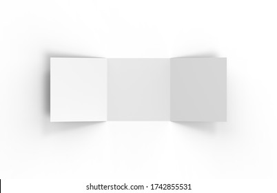 Blank White Empty Square Tri Fold Catalogue, Brochure, Flyer. Mock Up And Template Design On Isolated White Background, 3d Illustration