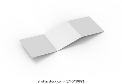 Blank White Empty Square Tri Fold Catalogue, Brochure, Flyer. Mock Up And Template Design On Isolated White Background, 3d Illustration