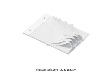 Blank White Fabric Catalog With Samples Mockup, Side View, 3d Rendering. Empty Samples Palette With Satin Or Spandex Tissue Mock Up, Isolated. Clear Swatch Collection With Fiber Choice Template.