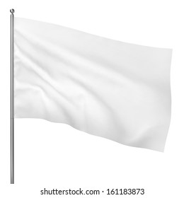 Blank white flag  3d illustration white background 