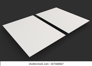 Blank White Flyer Mockup On Black Background. Poster Or Paper Sheet Template. 3D Rendering Illustration