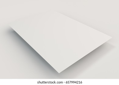 Blank White Flyer Mockup On White Background. Poster Or Paper Sheet Template. 3D Rendering Illustration