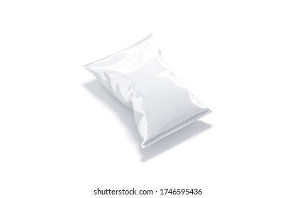 Blank White Foil Big Chips Pack Mock Up, Side View, 3d Rendering. Empty Polythene Megapack For Crisp Snack Mockup, Isolated. Clear Potato Crackers Plastic Package Mokcup Template.