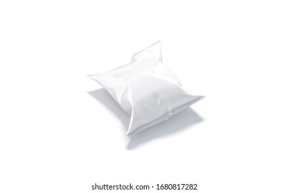 Blank White Foil Chips Pack Mockup, Side View, 3d Rendering. Empty Sachet Package For Potato Crisps Or Cracker Mock Up, Isolated. Clear Full Packet With Popcorn Or Frozen Food Mokcup Template.