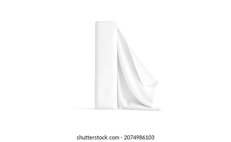 Blank White Folded Fabric Roll Mockup Stand, Front View, 3d Rendering. Empty Rolled Tissue Or Textile Material For Sewing Mock Up, Isolated. Clear Soft Satin Or Natural Cotton Surface Template.