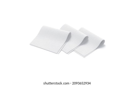 Blank White Folded Fabric Samples Mock Up, Side View, 3d Rendering. Empty Cloth Heap Collection For Pattern Choice Mockup, Isolated. Clear Terry Or Canvas Selection For Furniture Design Template.