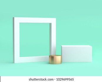 Blank White Frame And Square Minimal Green Background 3d Rendering 