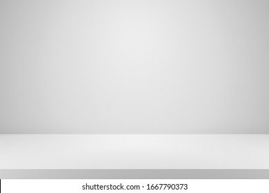 Blank White Gradient Background With Product Display. White Backdrop Or Empty Studio With Room Floor. 3D Rendering.