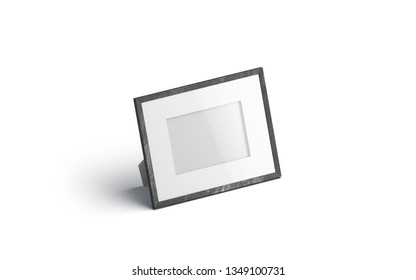 Blank White Horizontal Table Photo Frame Mockup, Isolated, 3d Rendering. Empty Framework For Snapshot Mock Up, Side View. Clear Display For Family Photography Template.