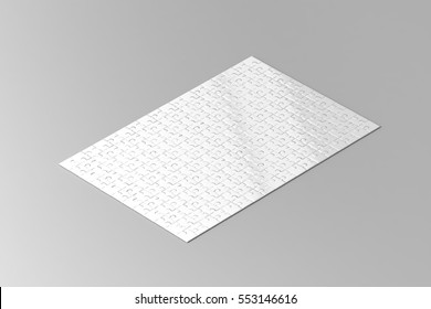 Blank White Jigsaw Puzzle Game Mockup, Isometric View, 3d Rendering. Child Mosaic Toy, Clear Surface Design Mock Up.