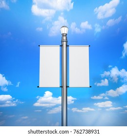 Blank White Lamp Post Banner Poster 3d Render For Mock Up And Template Design