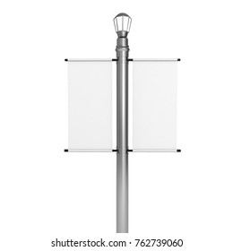 Blank White Lamp Post Banner Poster 3d Render For Mock Up And Template Design