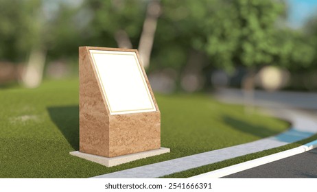 Blank white marble stone sign, park plate, garden and street signs. 3d rendering. 3d illustration.