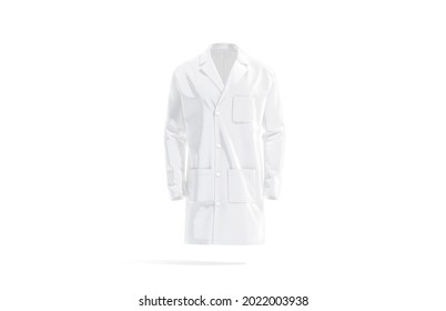 Blank White Medical Lab Coat Mockup, Front View, 3d Rendering. Empty Doctor Or Scientist Labcoat For Hospital Uniform Mock Up, Isolated. Clear Fabric Protective Wear For Laboratory Template.